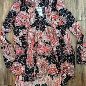 Free People Red and Black Paisley Blouse